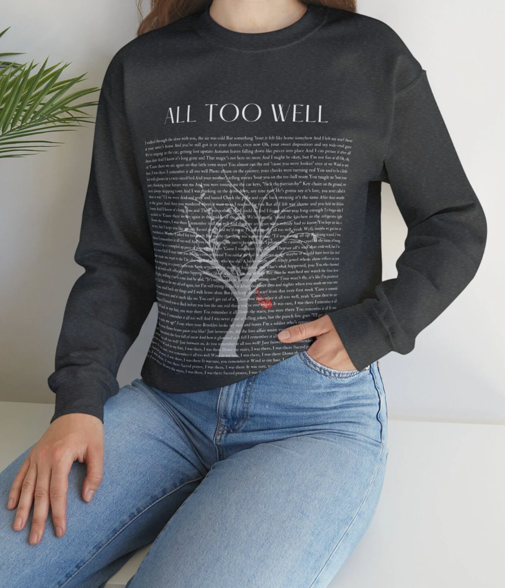 All Too Well Lyric Sweatshirt, R.E.D Album, All Too Well 10 Minute Version, All Too Well Tree With Red Scarf, ATW Lyrics, Taylor Sweatshirt