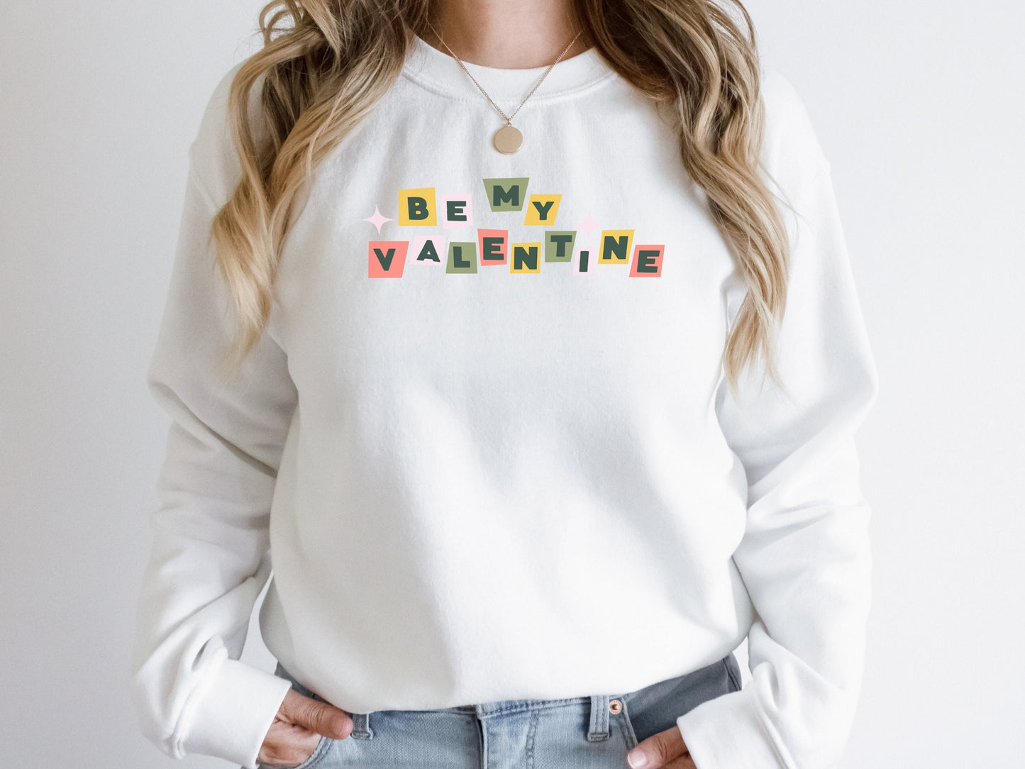 Retro Be My Valentine Sweatshirt- white