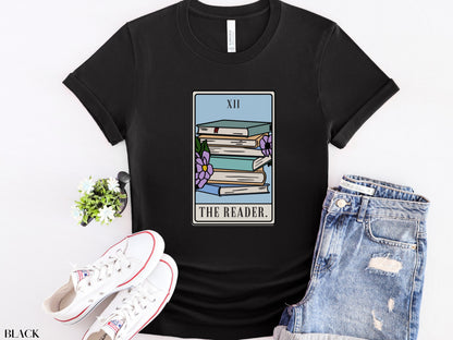 The Reader Tarot Card TShirt, Bookish Shirt, Witchy Stuff Mystical Literature Apparel, Skeleton Librarian Tee Shirt, Gift For Book Lover