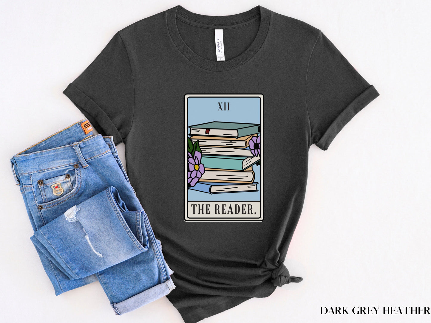 The Reader Tarot Card TShirt, Bookish Shirt, Witchy Stuff Mystical Literature Apparel, Skeleton Librarian Tee Shirt, Gift For Book Lover