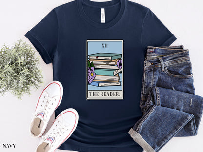 The Reader Tarot Card TShirt, Bookish Shirt, Witchy Stuff Mystical Literature Apparel, Skeleton Librarian Tee Shirt, Gift For Book Lover